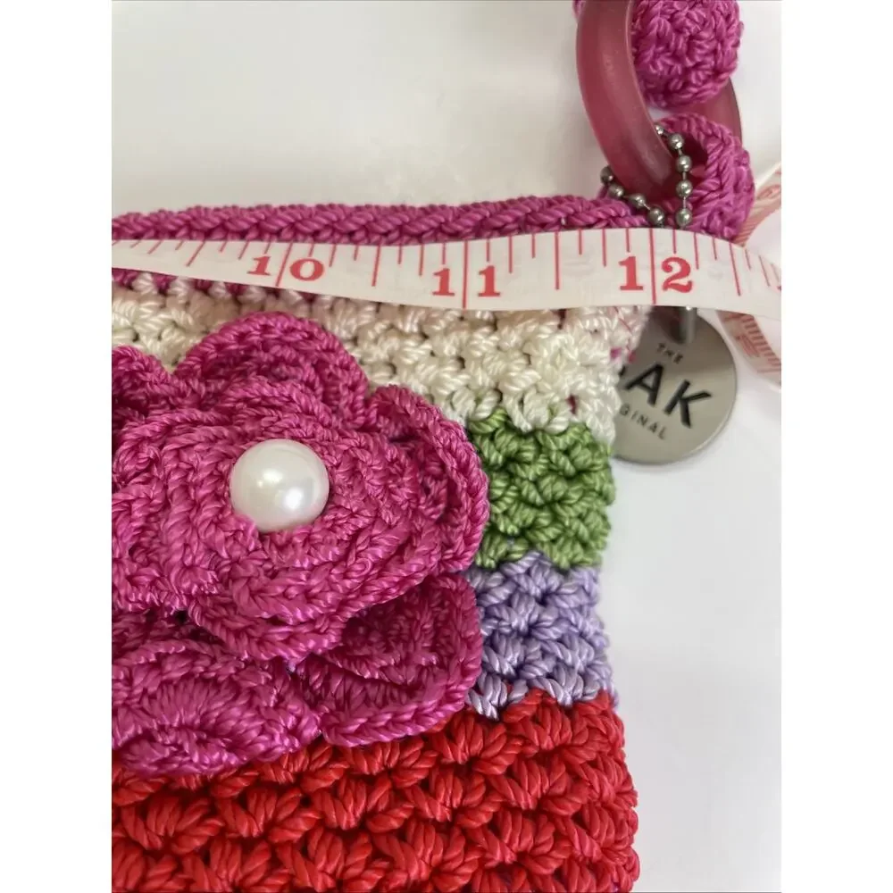 The Sak Striped Crochet Purse Shoulder Bag Pink Multicolor Shoulder Bag